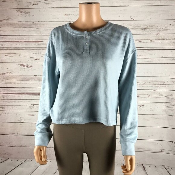 JENNI Ribbed Henley Pajama Top, Pale Blue NWT SMALL - Picture 4 of 5